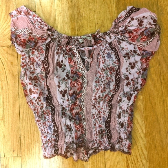 Diab'less Boho Festival Floral Pink Crop Top tank - Picture 1 of 7
